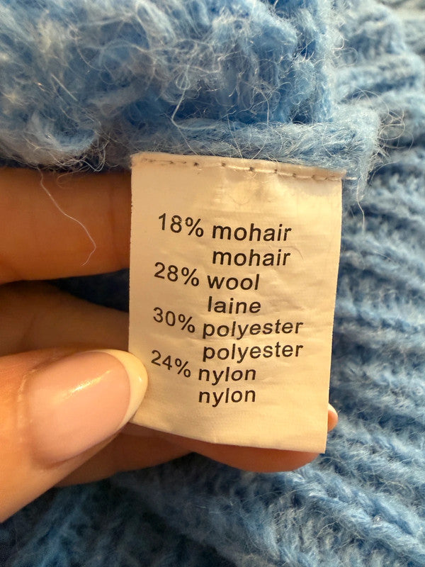 Emi-Jo Light Blue Mohair Open Cable Chunky Jumper  - Medium