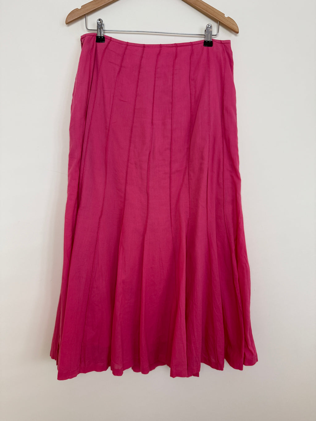 Pink Cotton Flared Midi Skirt UK 12 Lightweight Summer