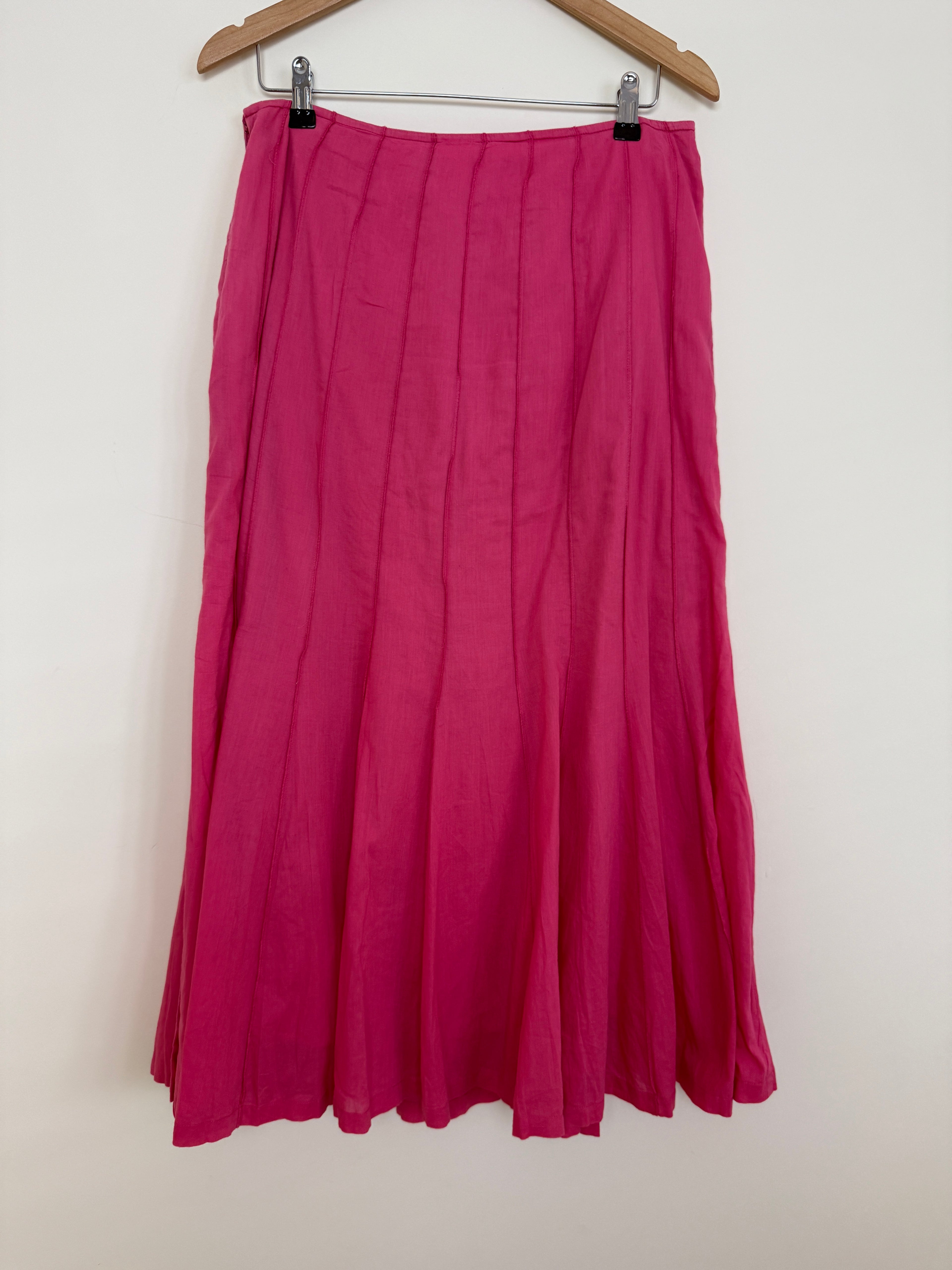 Pink Cotton Flared Midi Skirt UK 12 Lightweight Summer