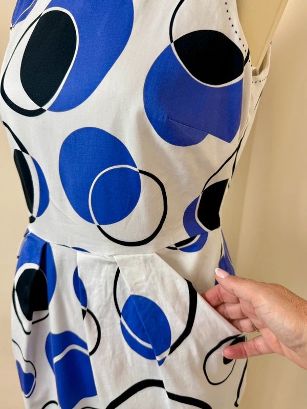 M&S Tulip Dress Purple Black White Geometric Sleeveless Pockets UK12