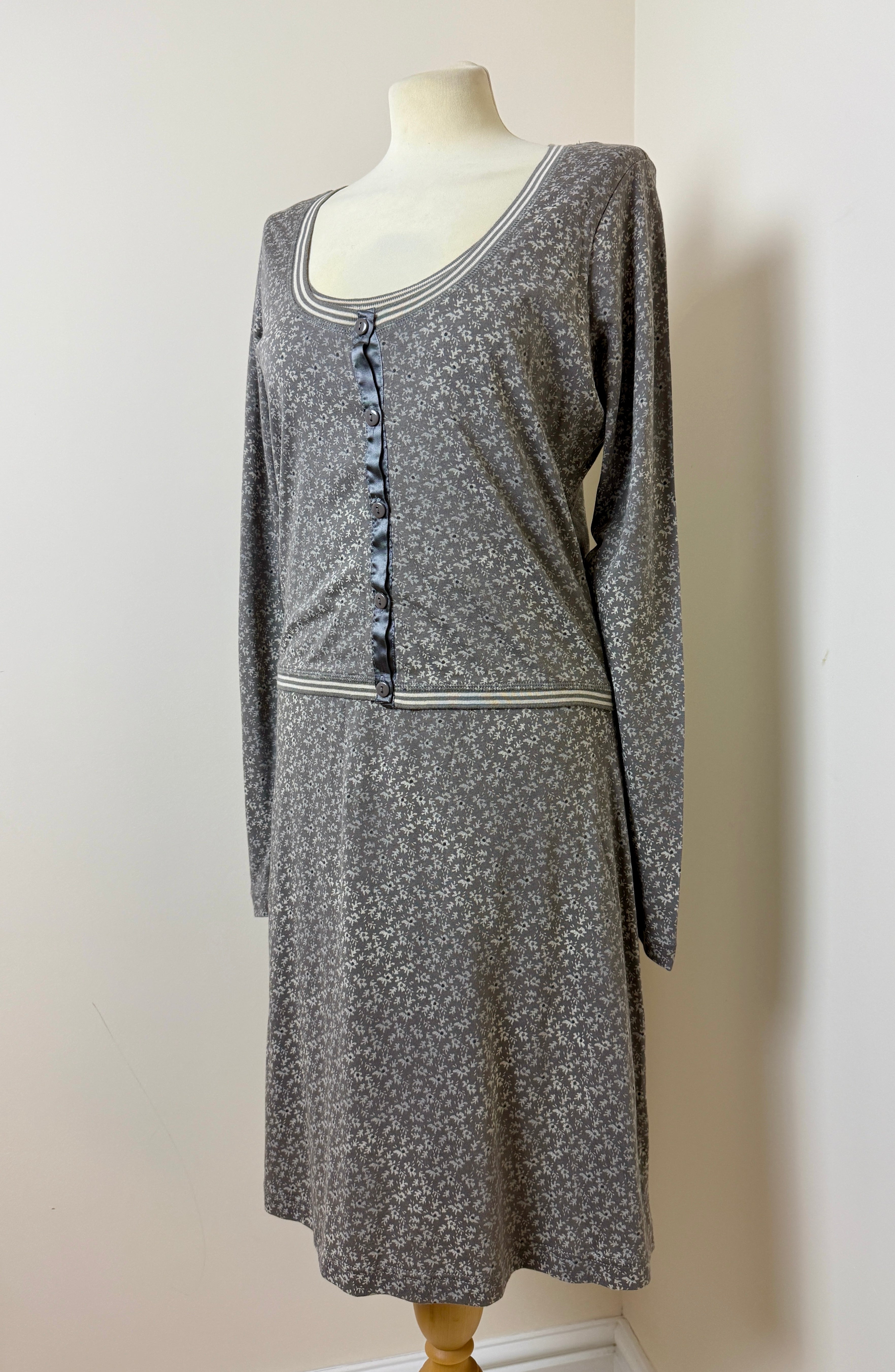 Sandwich Grey Floral Long Sleeve Midi Dress Size Large Casual