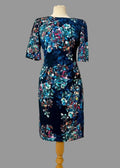 LK Bennett Marli Navy Blue Floral Print Dress with Ruched Waist – Occasion Smart Lined, UK 8, VGC