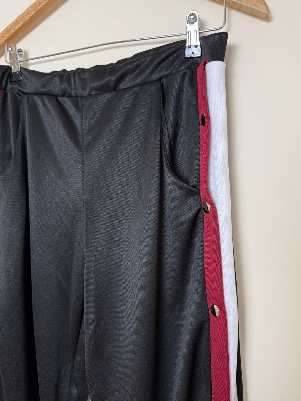 Nouvelle Collection Black Y2K Wide Leg Trousers UK 12 Side Stripe Tearaway