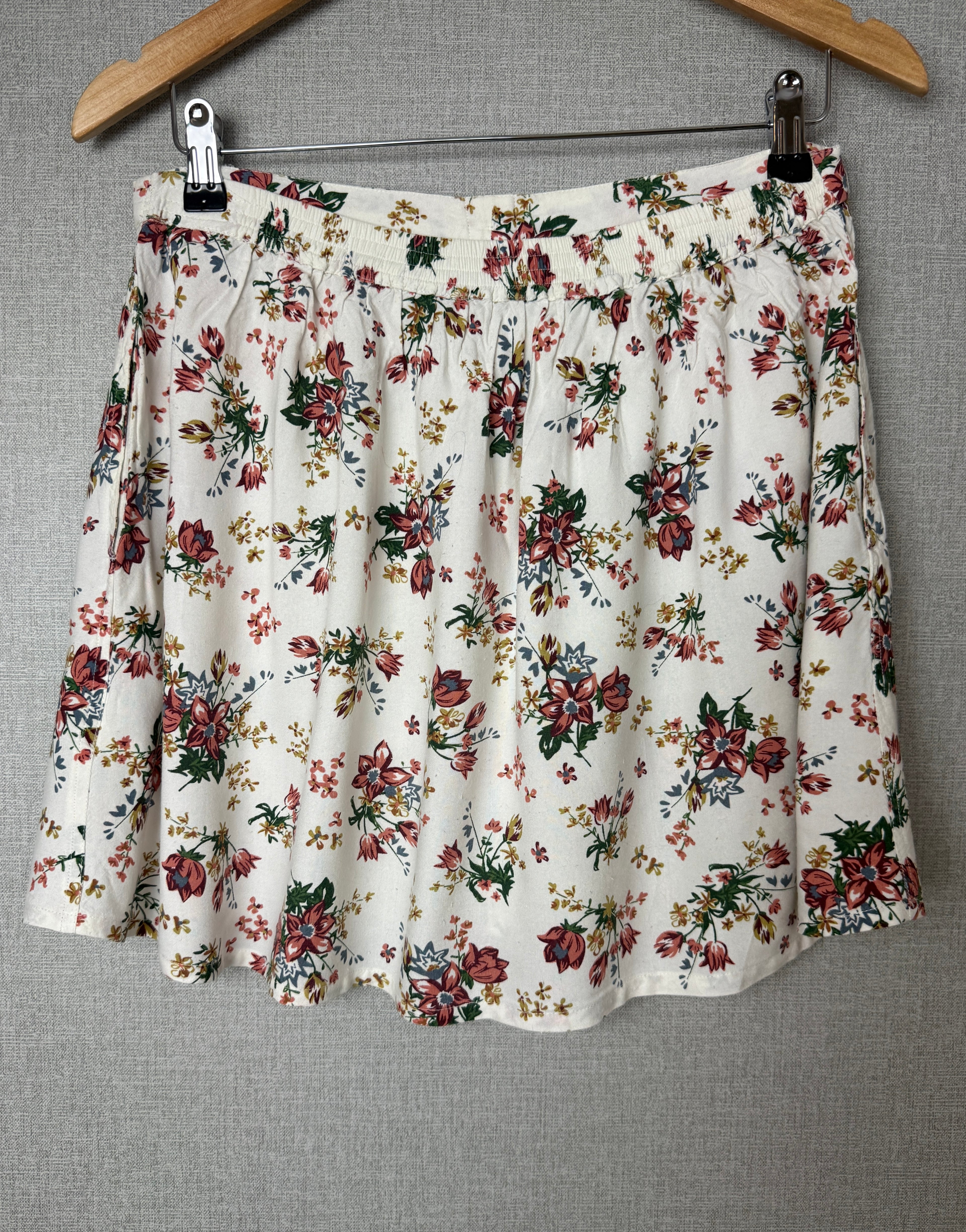 Superdry White Floral Button Front Mini Skirt Boho Summer UK12