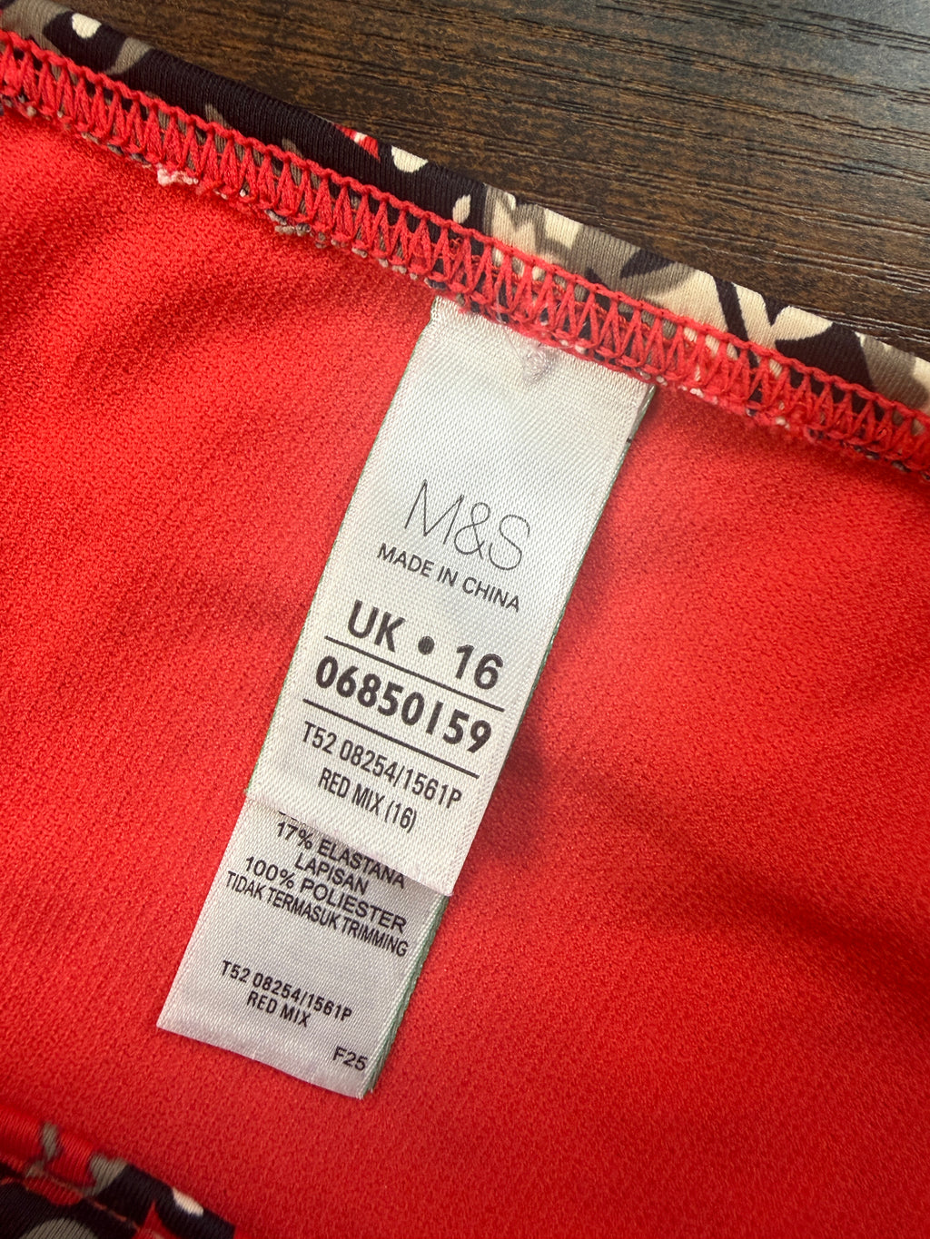 M&S Red Paisley Underwired Bikini Set 36E Top UK 16 Tie Side Swimwear