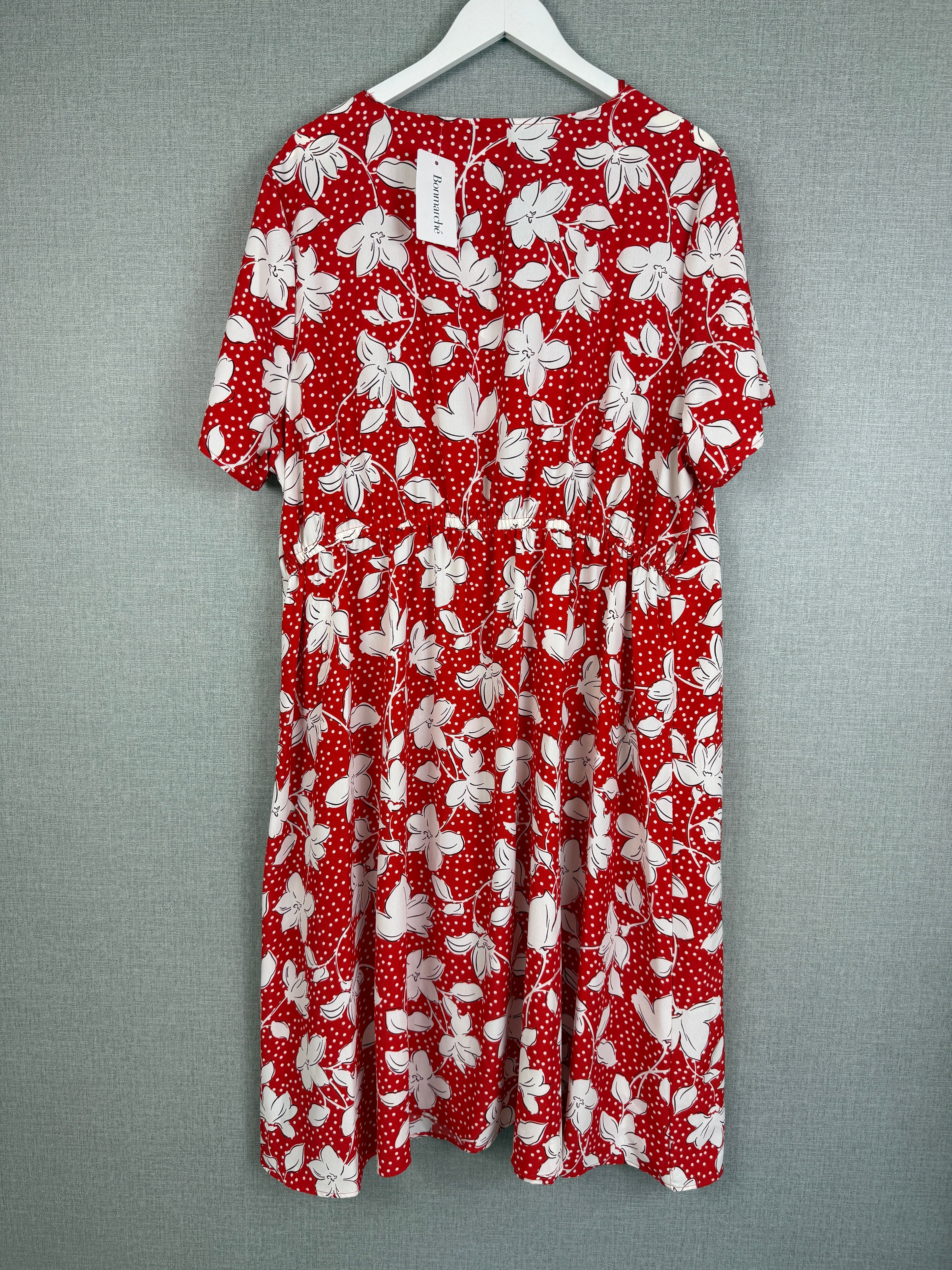 Bonmarché BNWT Red Floral Polka Dot Midi Dress Size 24