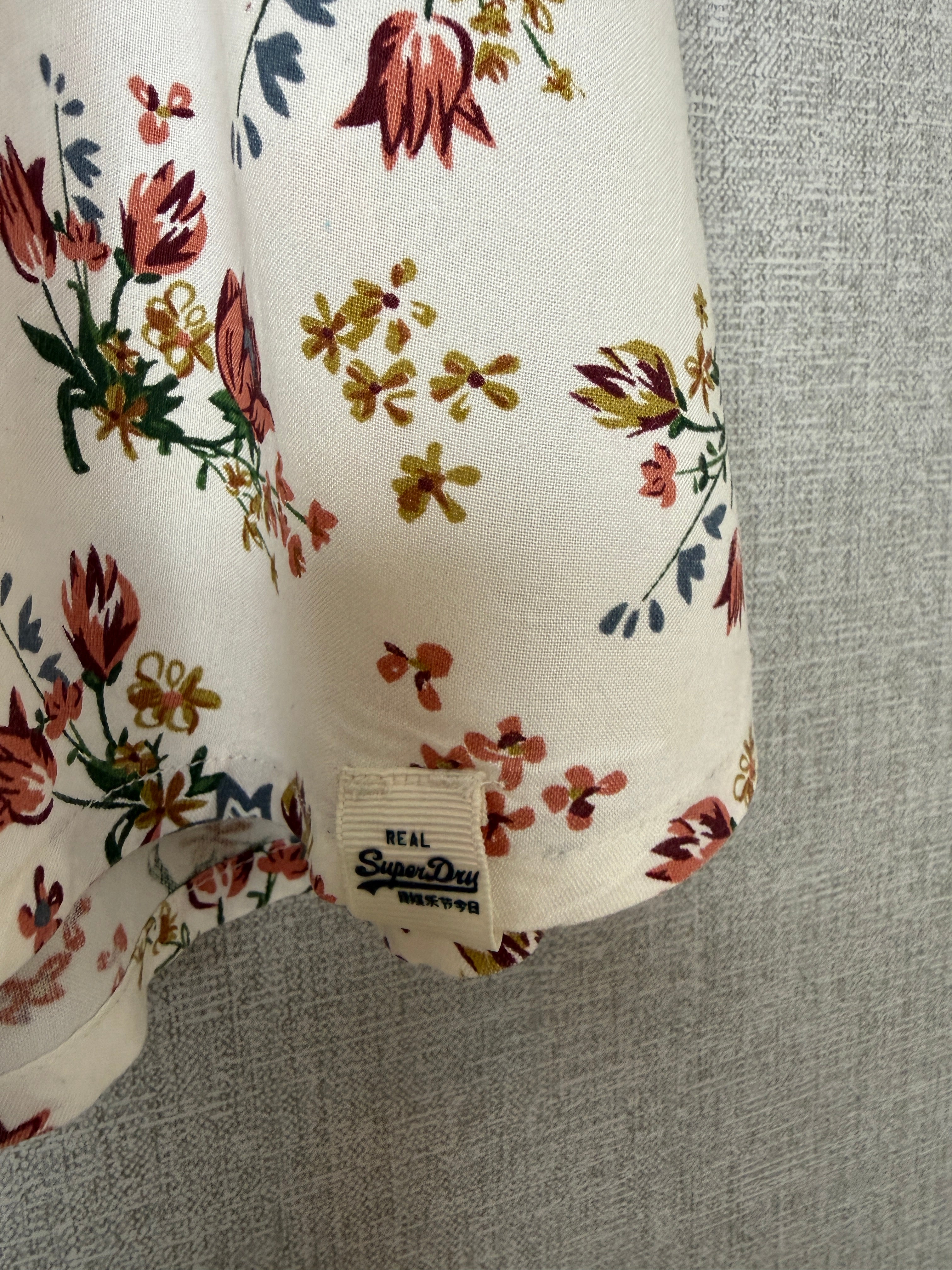 Superdry White Floral Button Front Mini Skirt Boho Summer UK12
