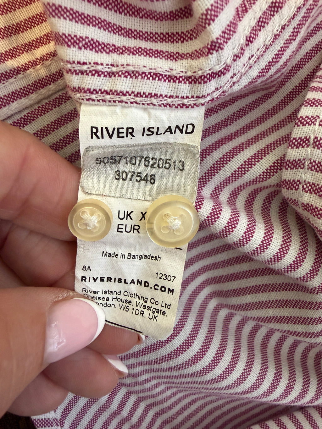 River Island Burgundy White Striped Slim Fit Shirt Mens XL