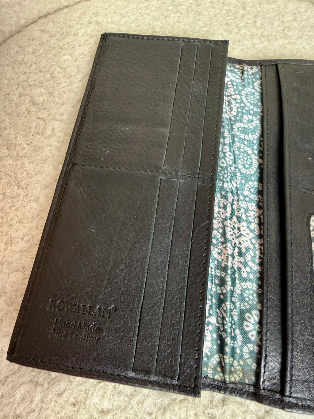 Rowallan Leather Purse Wallet Black Teal Paisley Card Holder Soft Leather