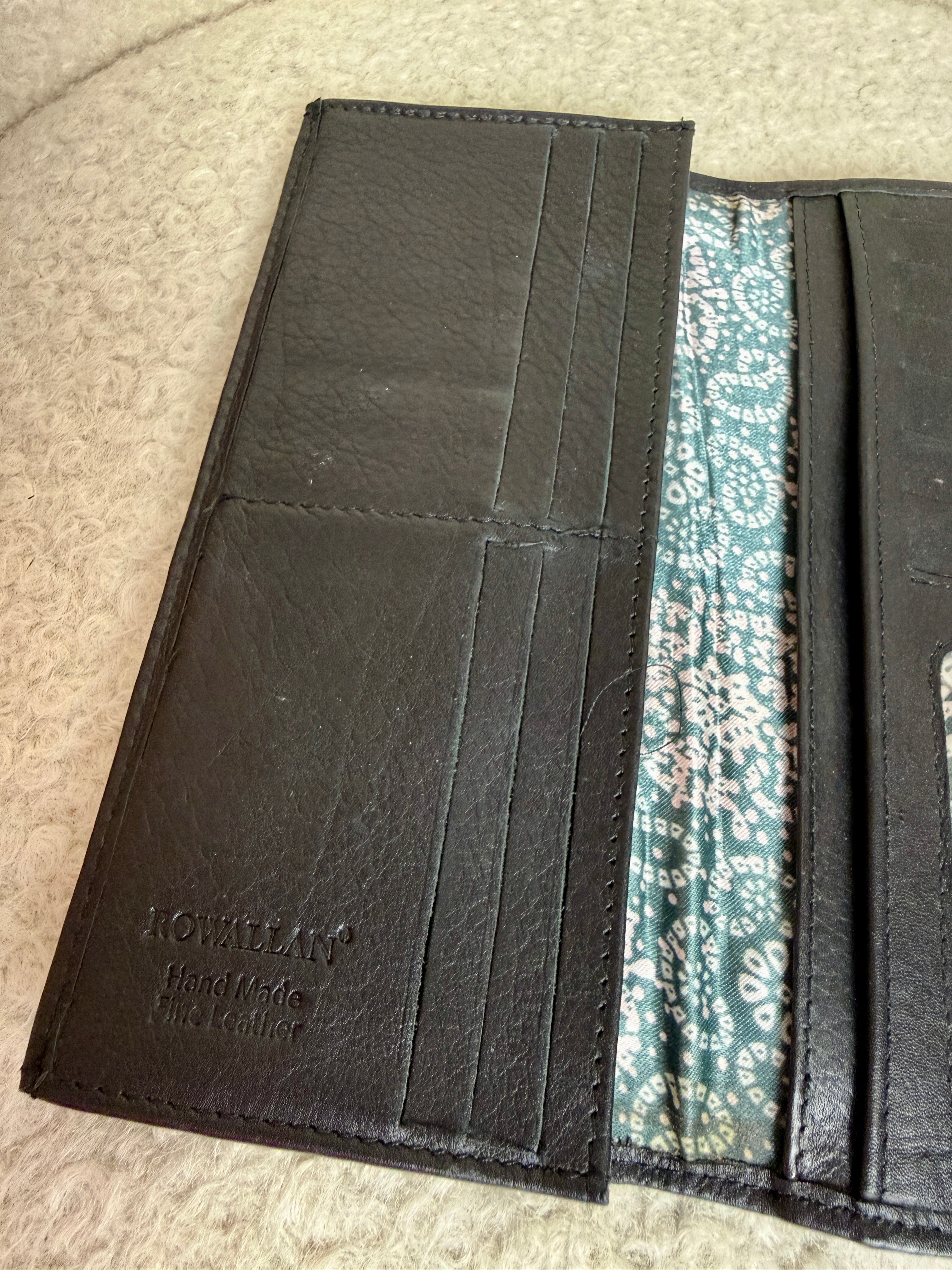 Rowallan Leather Purse Wallet Black Teal Paisley Card Holder Soft Leather