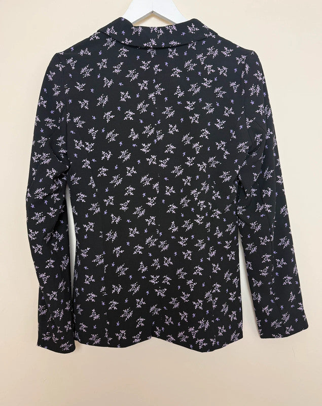 Vila Black Floral Print Single Breasted Lightweight Blazer - UK10