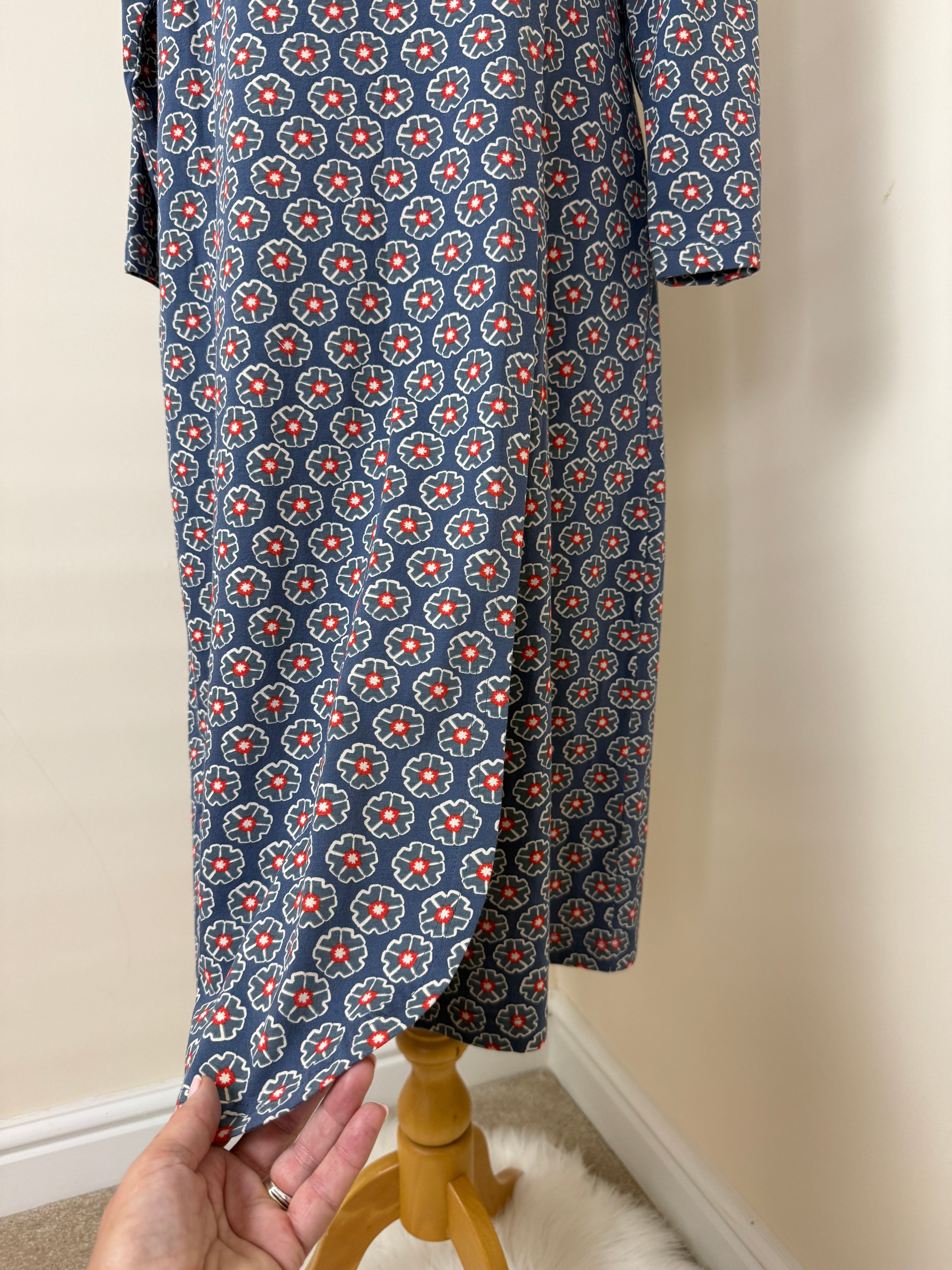 Adini Blue Floral Print Cotton Midi Dress Long Sleeve UK18