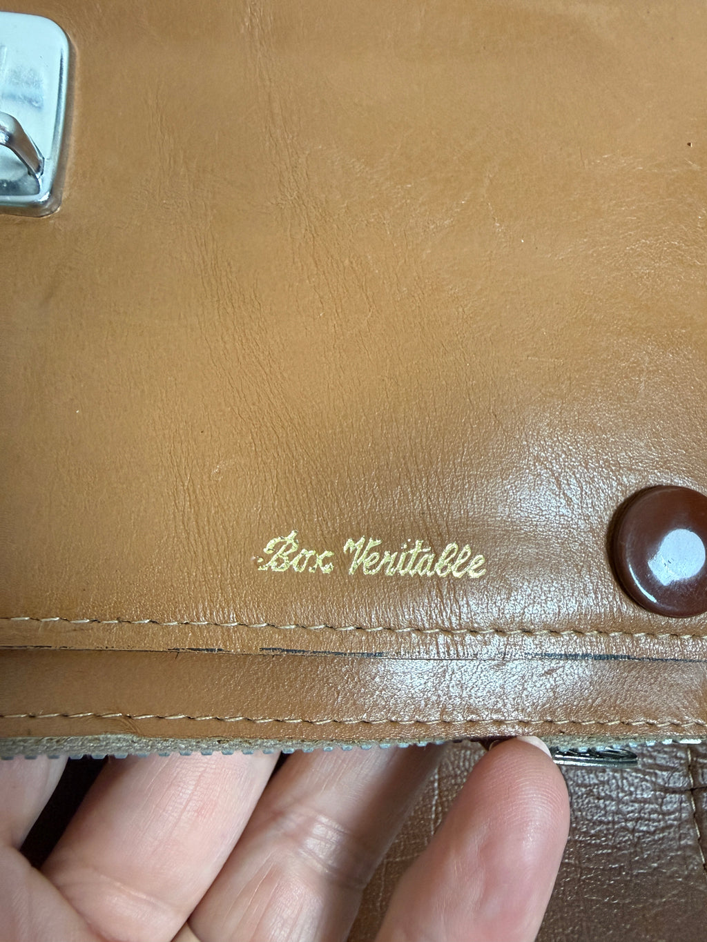 Vintage French Brown Cowhide Leather Clutch Bag Box Veritable Wrist Strap
