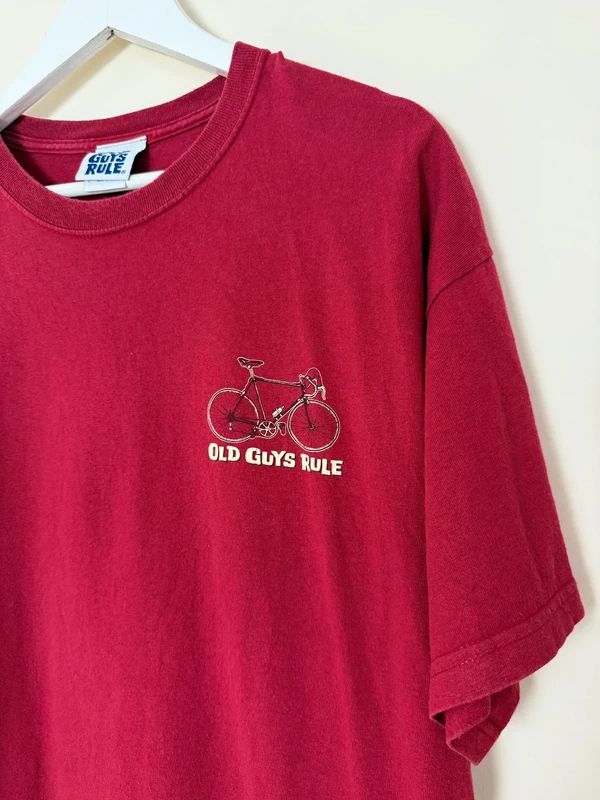 Old Guys Rule Cranky T-Shirt Red Bicycle Graphic Cotton Large