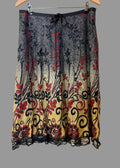 Vintage Floral Boho Midi Skirt Lace Hem Festival Artsy UK XL