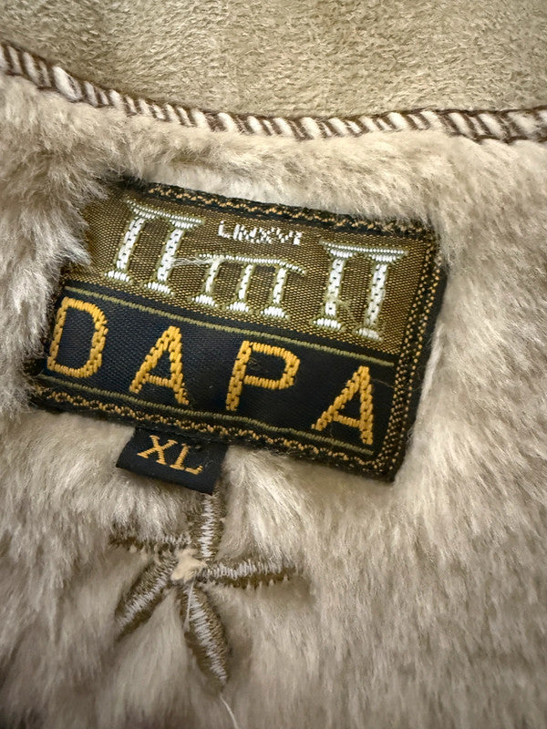 Vintage Faux Shearing Fur Olive Green Embroidered Gilet by DAPA - XL