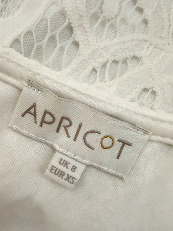 Apricot White Lace Top UK 8 Sheer Sleeve Round Neck Blouse
