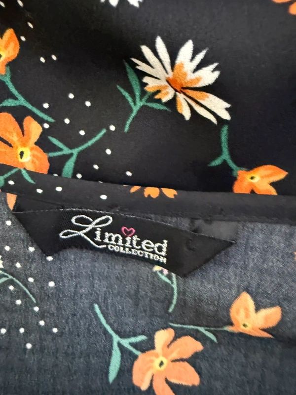 Limited Collection Black Floral Midi Tea Dress UK 20 Empire Waist