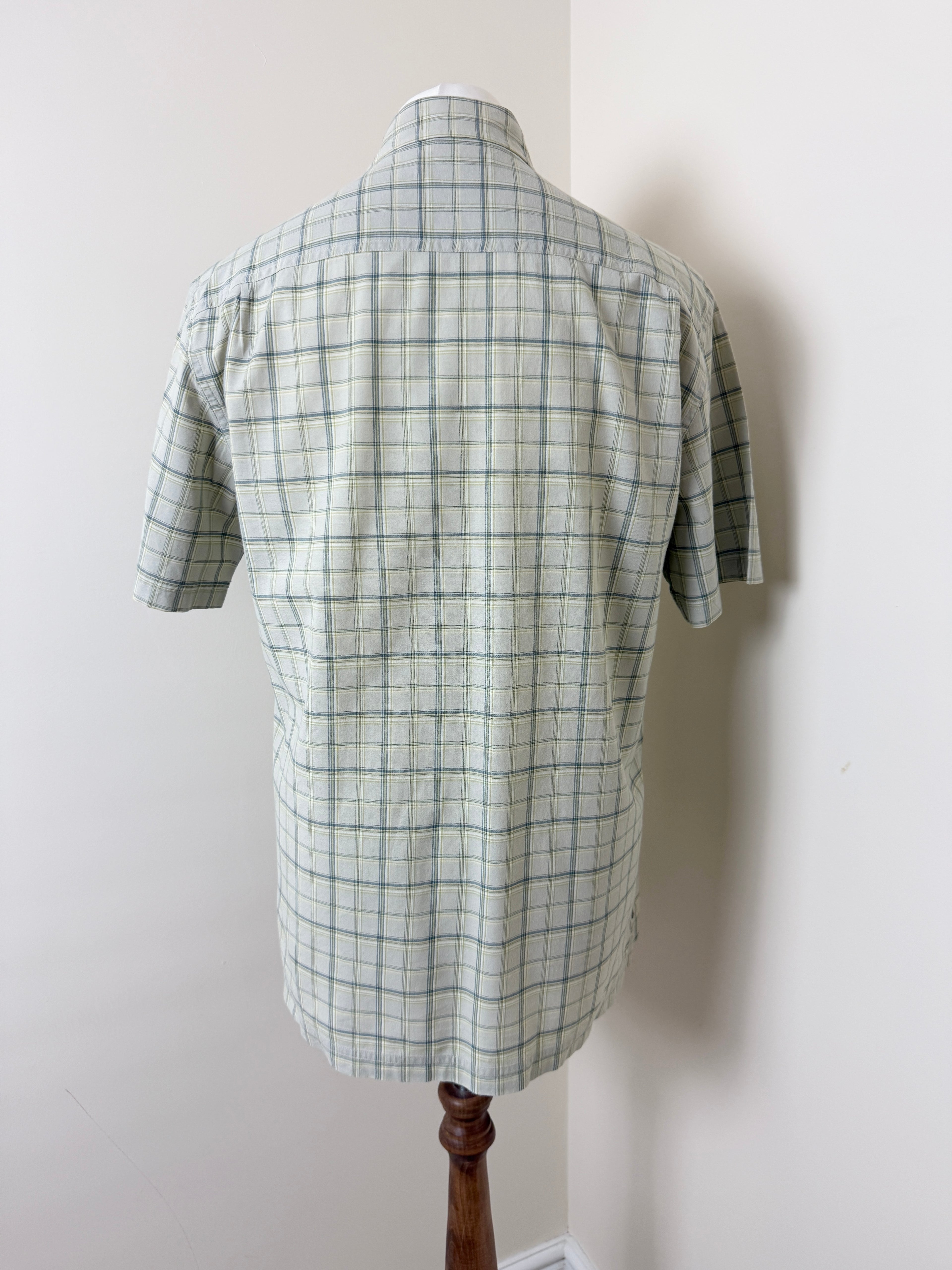 Marks & Spencer Beige Blue Check Cotton Shirt Mens Small ( more medium )