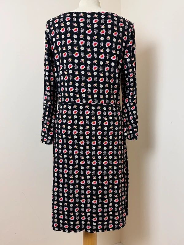 Boden Miriam Tunic Dress Black Geometric Floral Bell Sleeve Jersey UK16L