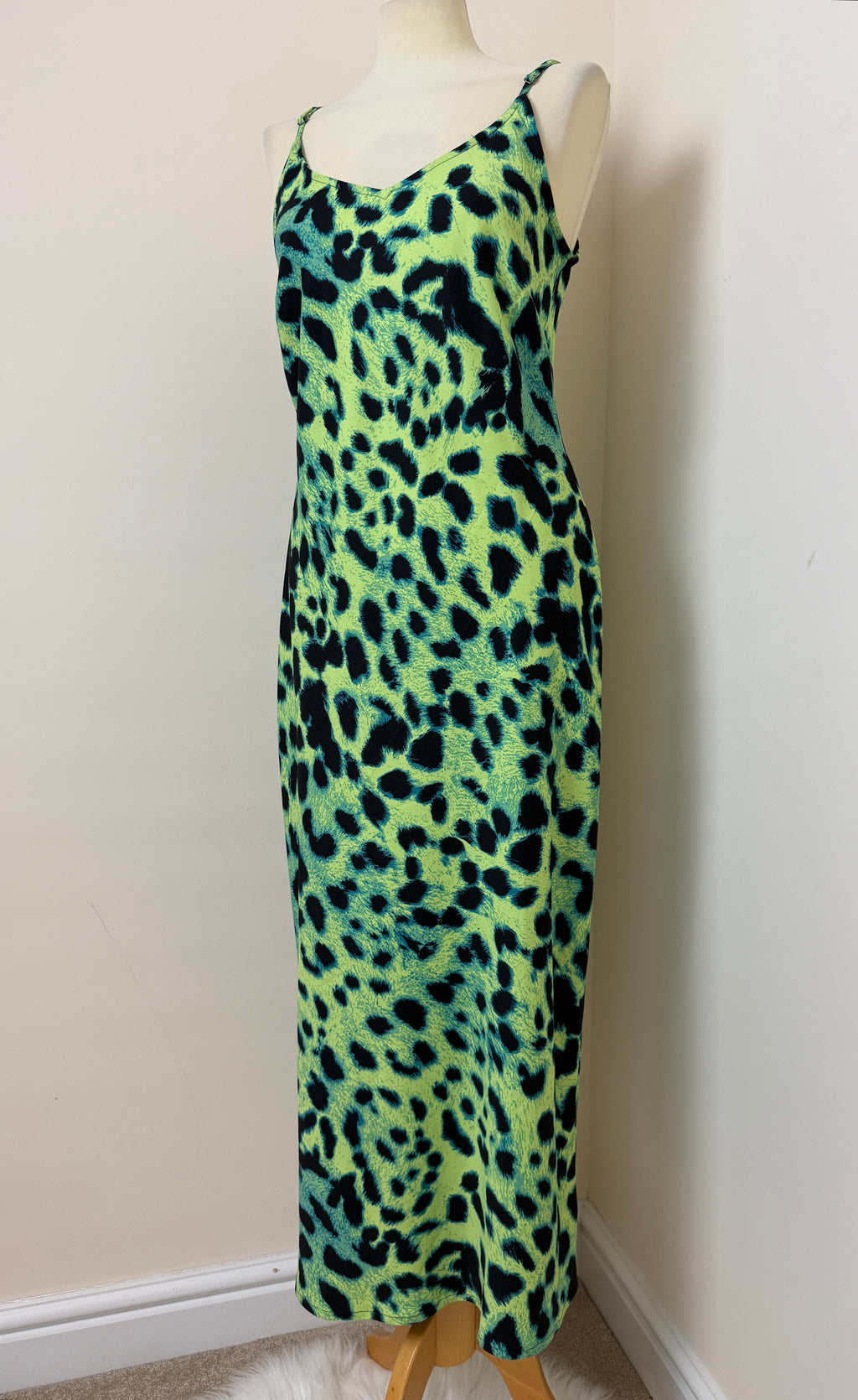 Dancing Leopard Sienna Midaxi Slip Dress UK 12 Lime Leopard