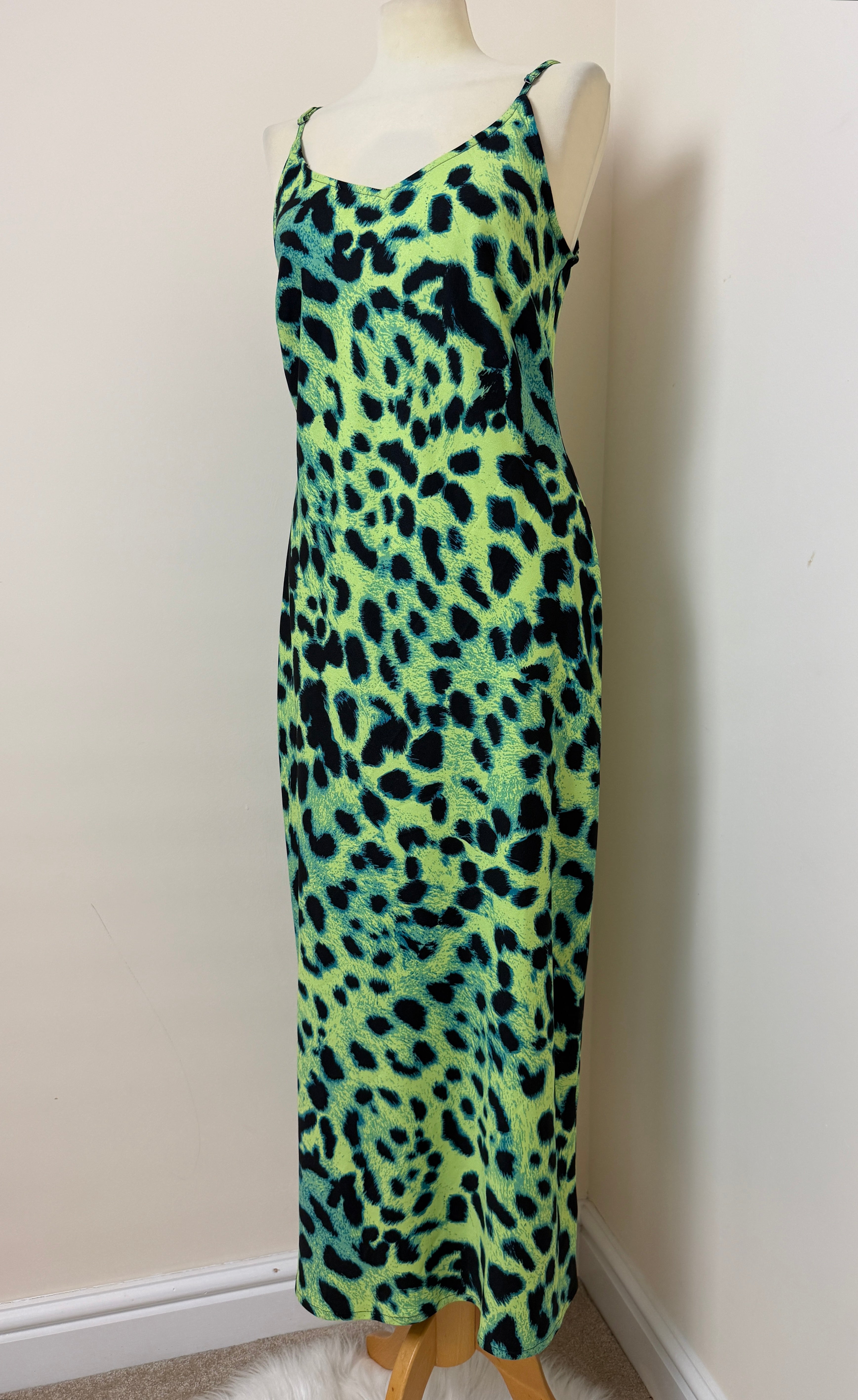 Dancing Leopard Sienna Midaxi Slip Dress UK 12 Lime Leopard