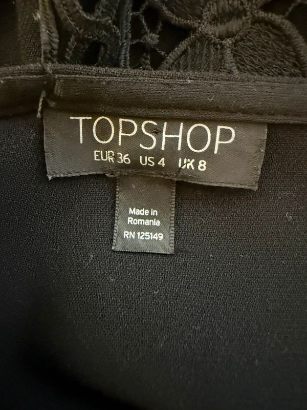 Topshop Lace Playsuit Black Crochet Detail V Neck Back Zip UK8