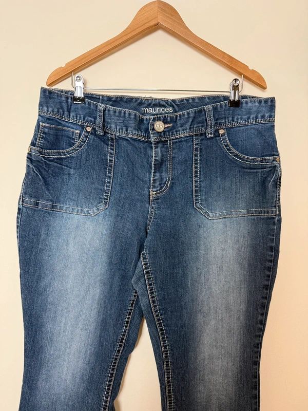 Maurices Bootcut Jeans UK18 Regular Mid Wash Western Stretch Contrast Stitching