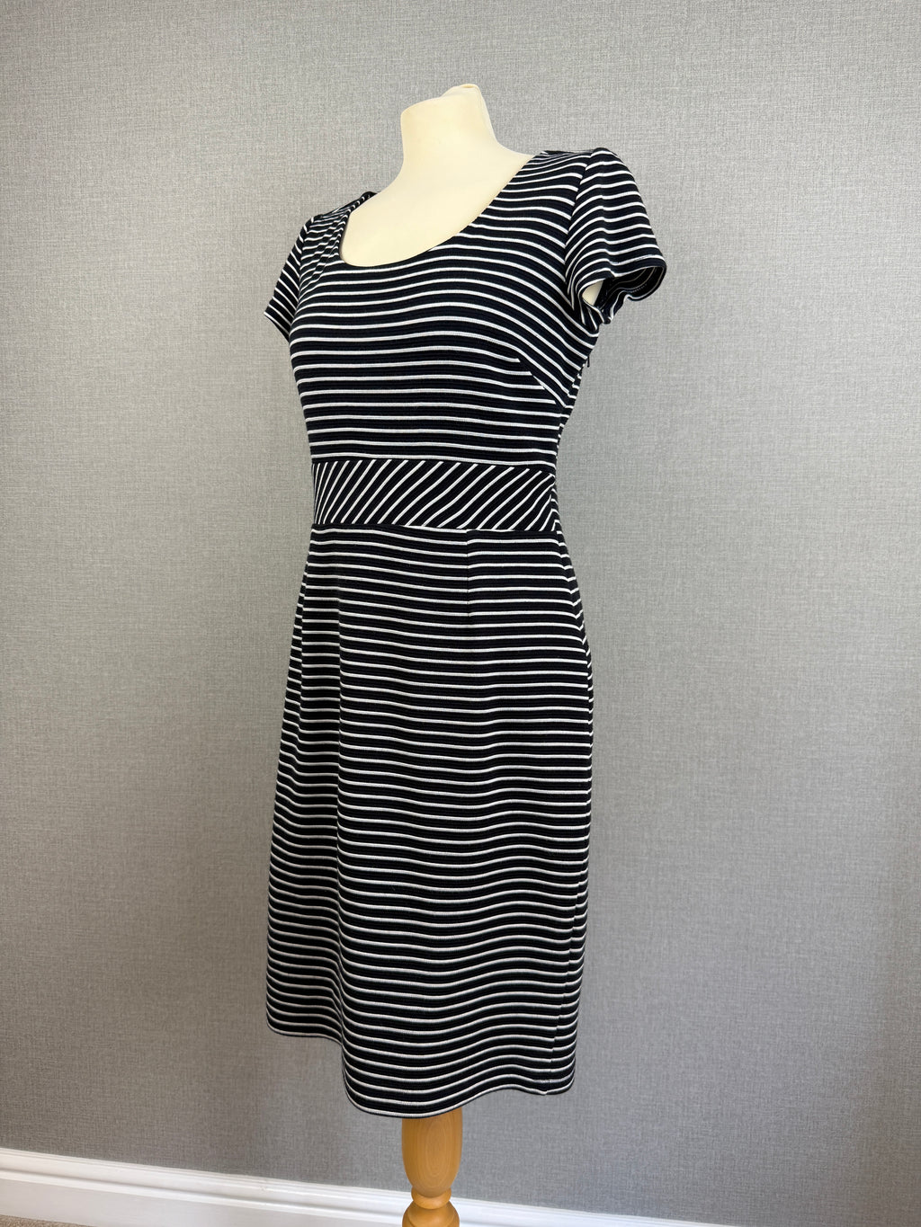 Monsoon Black White Stripe Stretch Jersey Dress UK 12 - Preloved