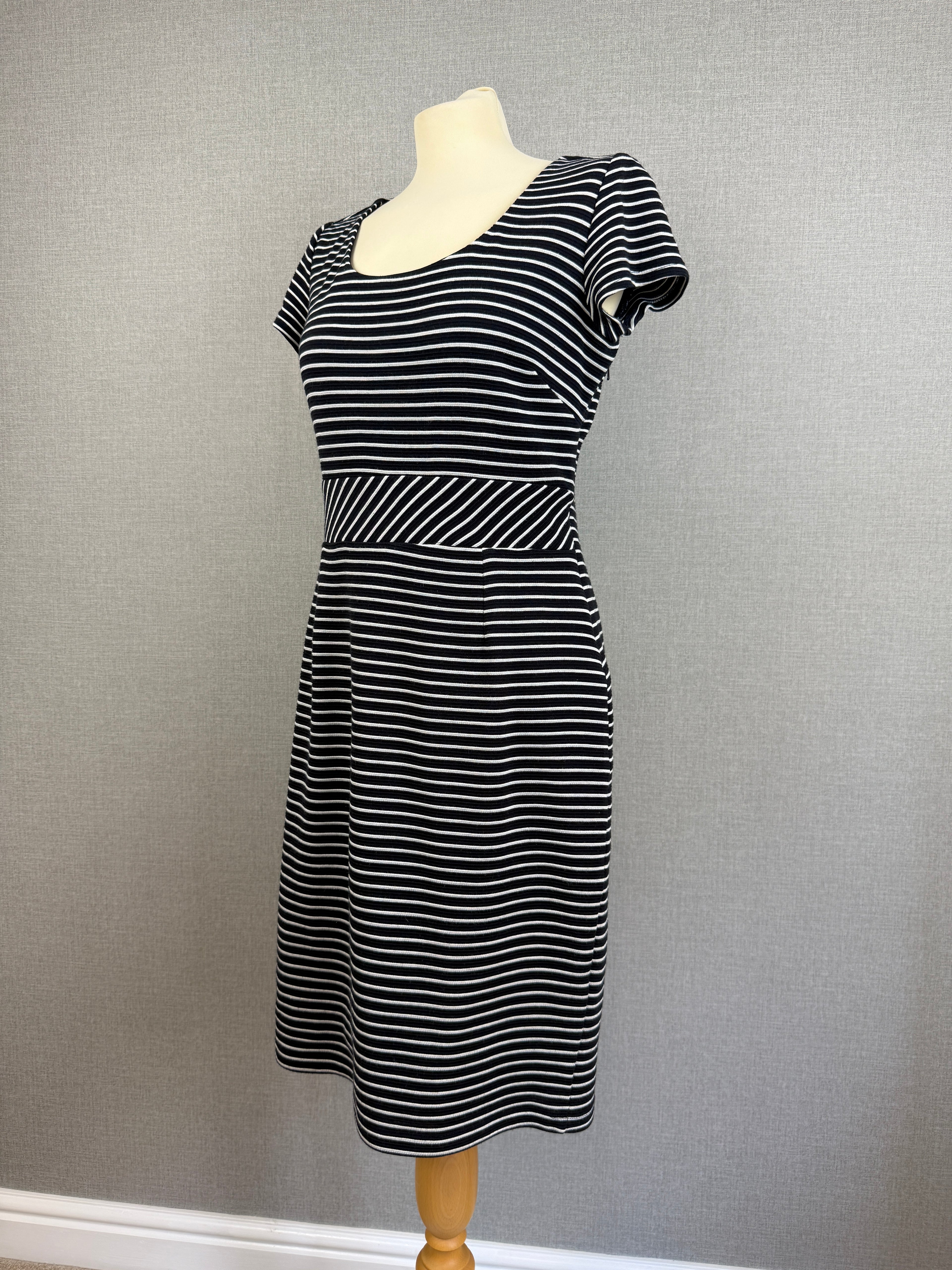 Monsoon Black White Stripe Stretch Jersey Dress UK 12 - Preloved