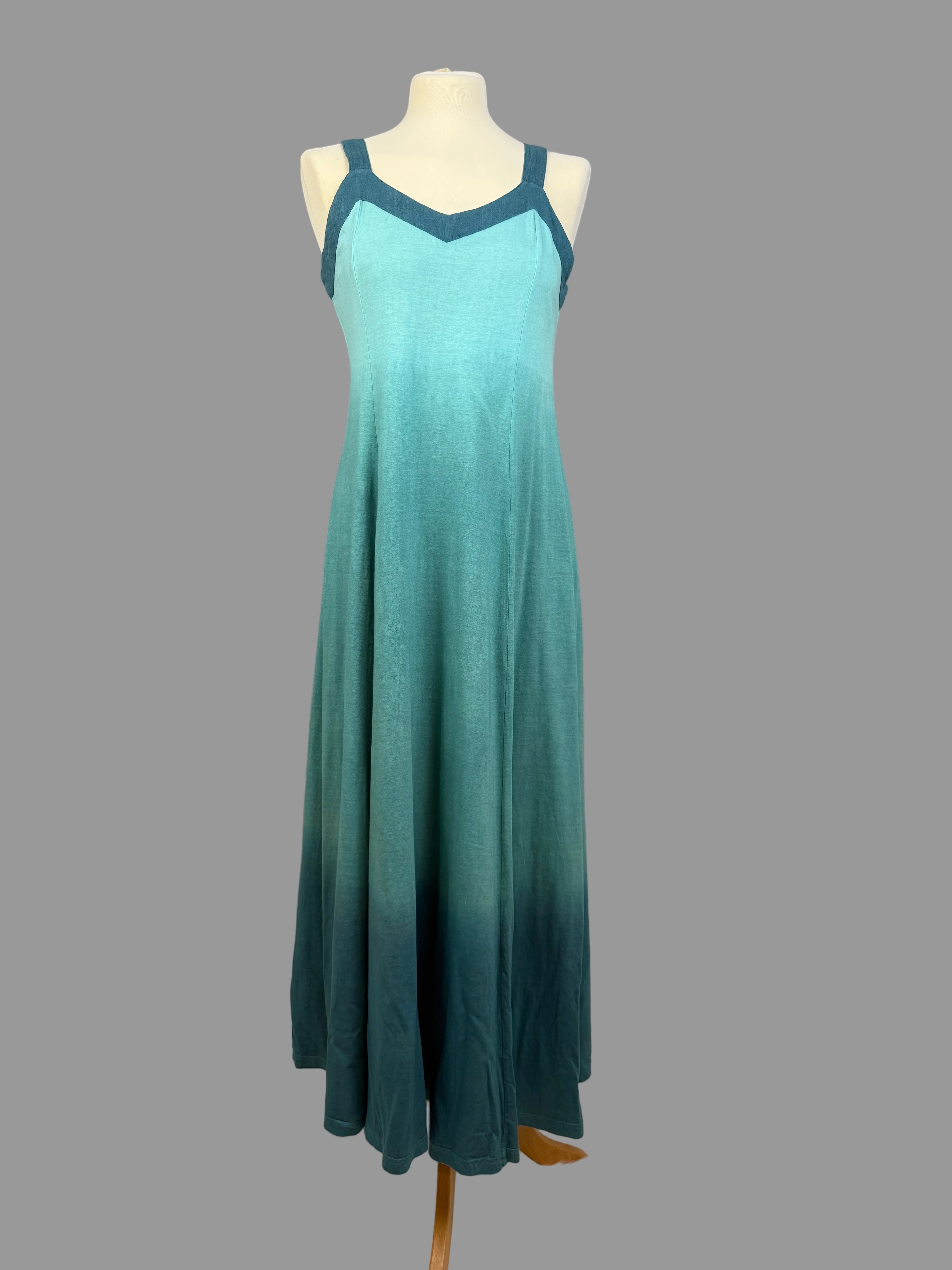 Nomads Organic Cotton Teal Ombre Maxi Dress UK 8-10 Boho Sleeveless