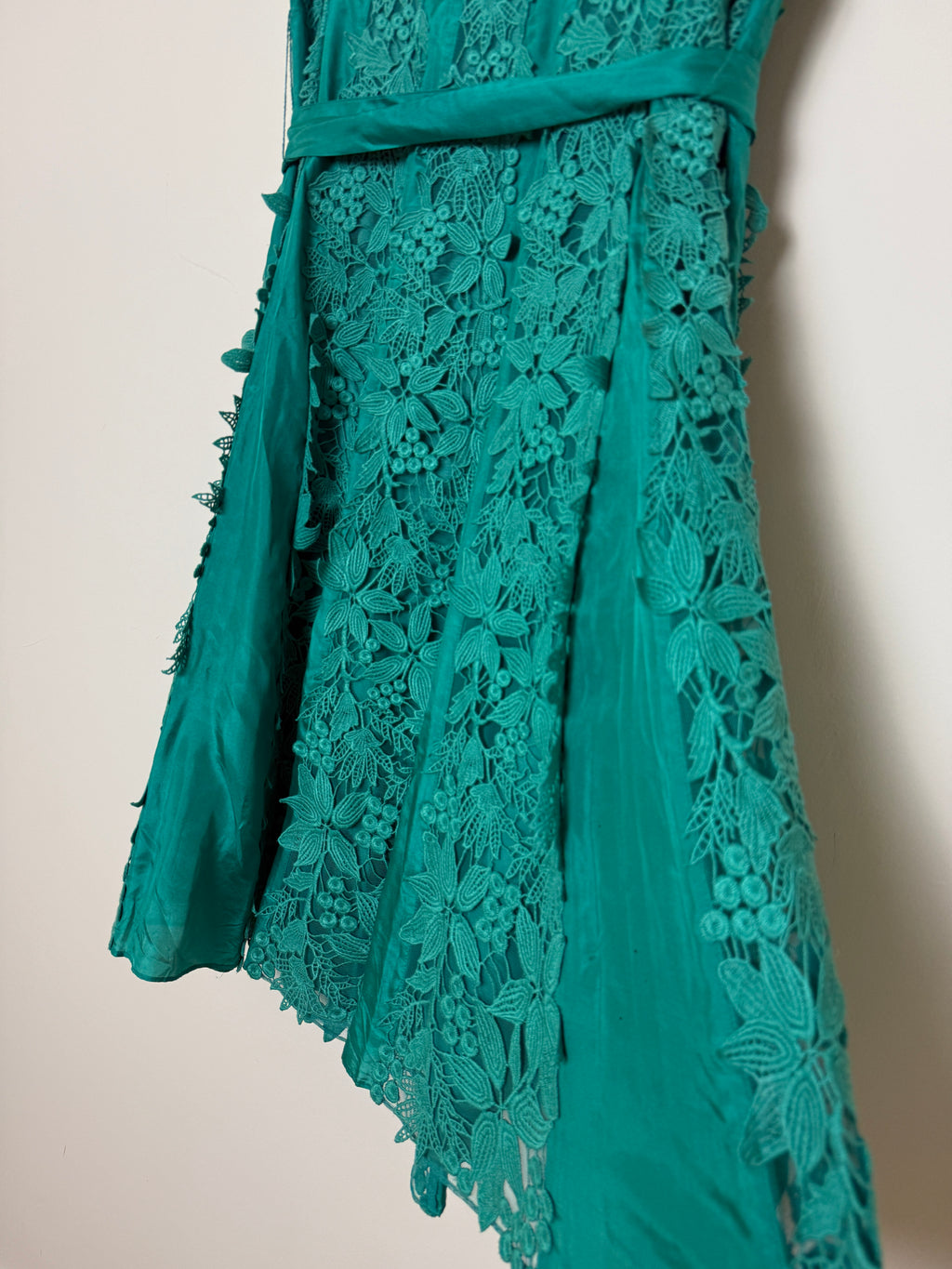 Coast Silk Lace Dress Jade Green Strapless Guipure Cocktail UK14