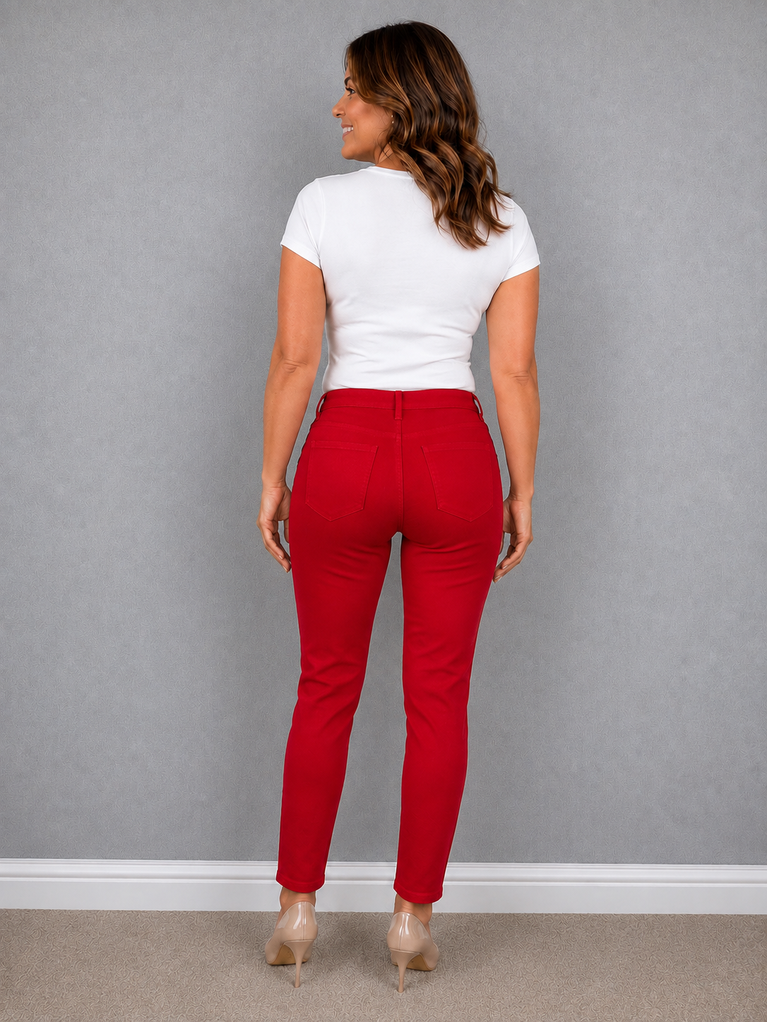 M&S Super Skinny Bright Red Stretch Jeans UK 14 Regular - Preloved