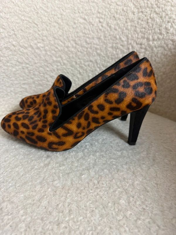 M&S Insolia Leopard Print Pony Skin Effect Leather Heels – Brown UK 3.5 Wide Fit BNWT