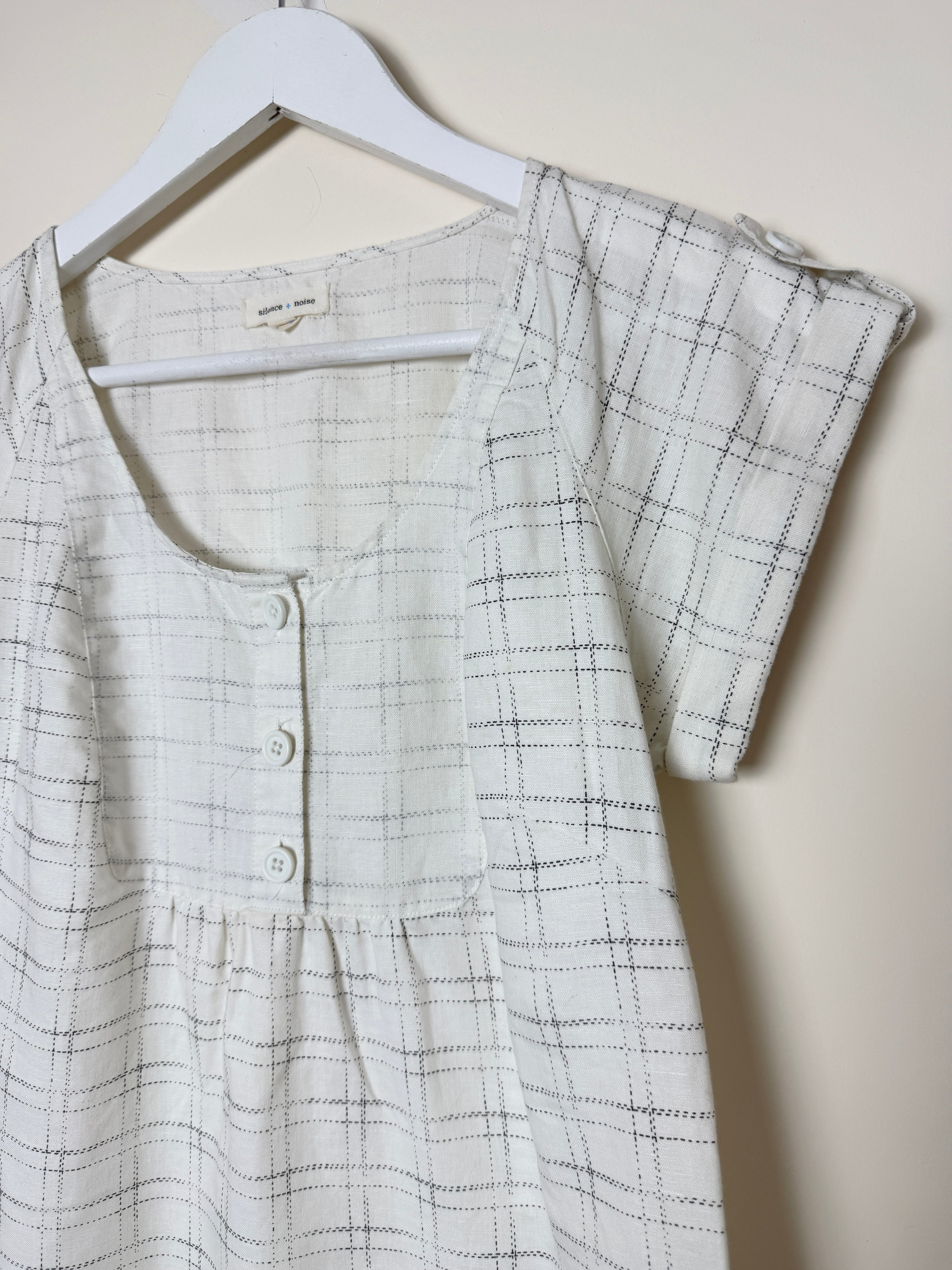Silence + Noise Cream Check Linen Blend Mini Dress Small