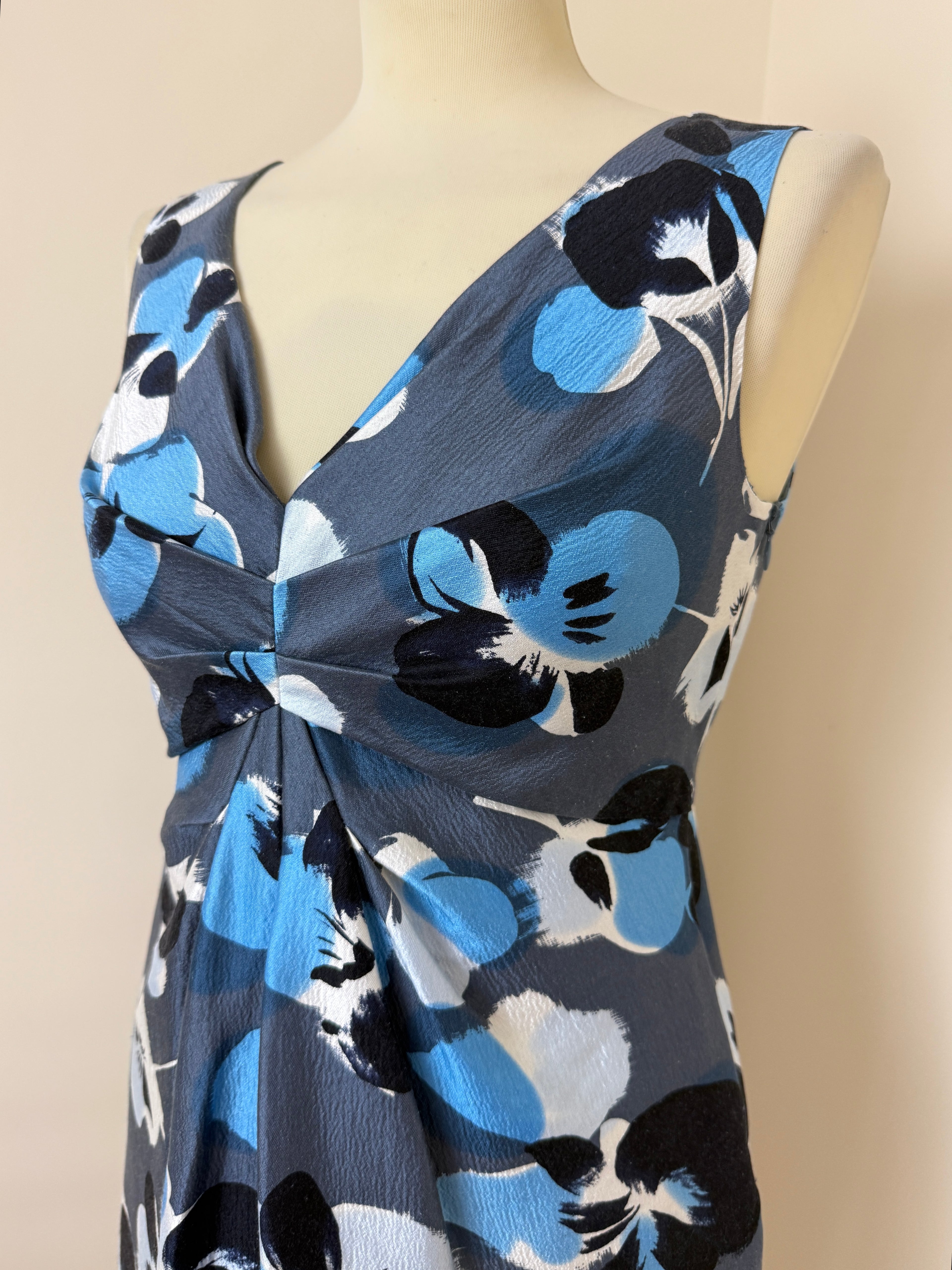 Fenn Wright Manson Petite Petuna Silk Blend Dress UK10 Floral Sheath V-Neck