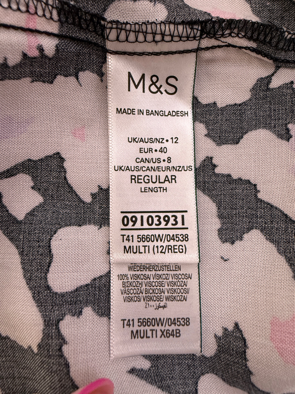 M&S Collection Animal Print Cami Top UK12 Black White Pink