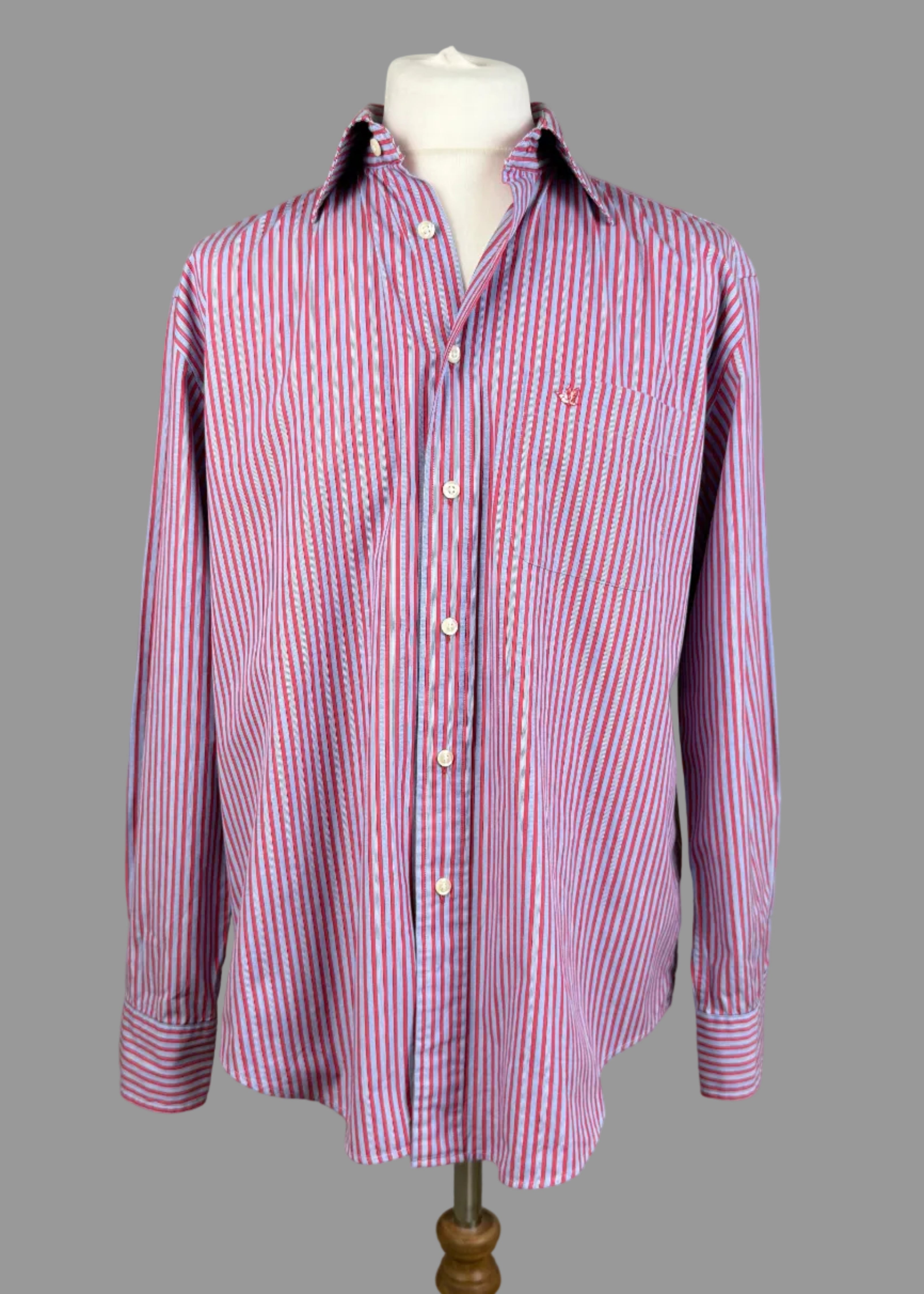 Cortefiel Red Blue Striped Cotton Shirt Large Long Sleeve