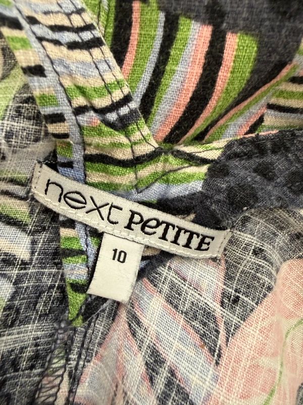 Next Linen Blend Tropical Print Shift Dress UK 10 Petite Loose Fit