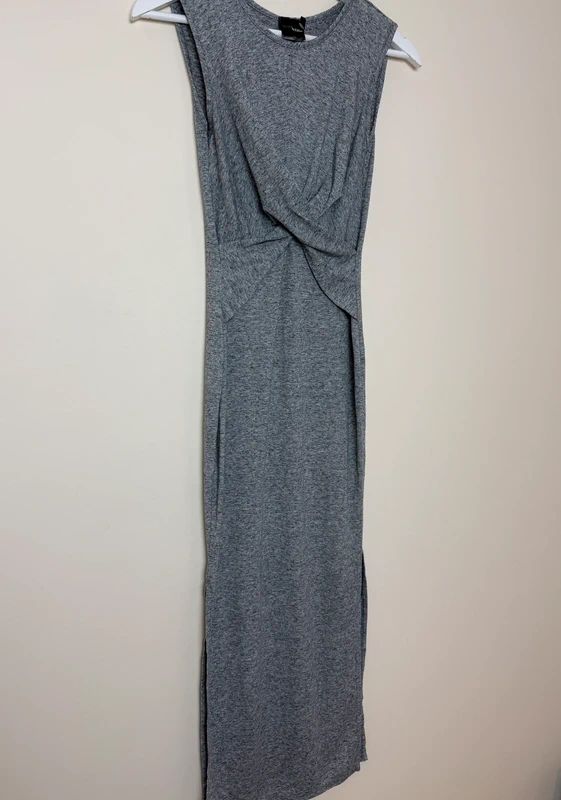 ASOS Petite Grey Marl Jersey Maxi Dress Twist Front Side Split UK6