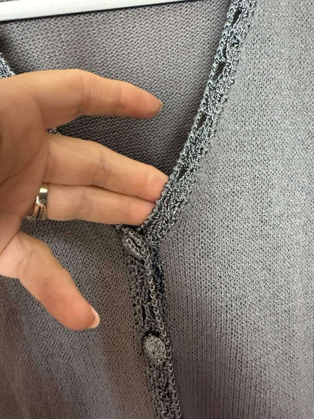 Xiongxin Silver Grey Fine Knit Lace Trim Cardigan  - Size 10