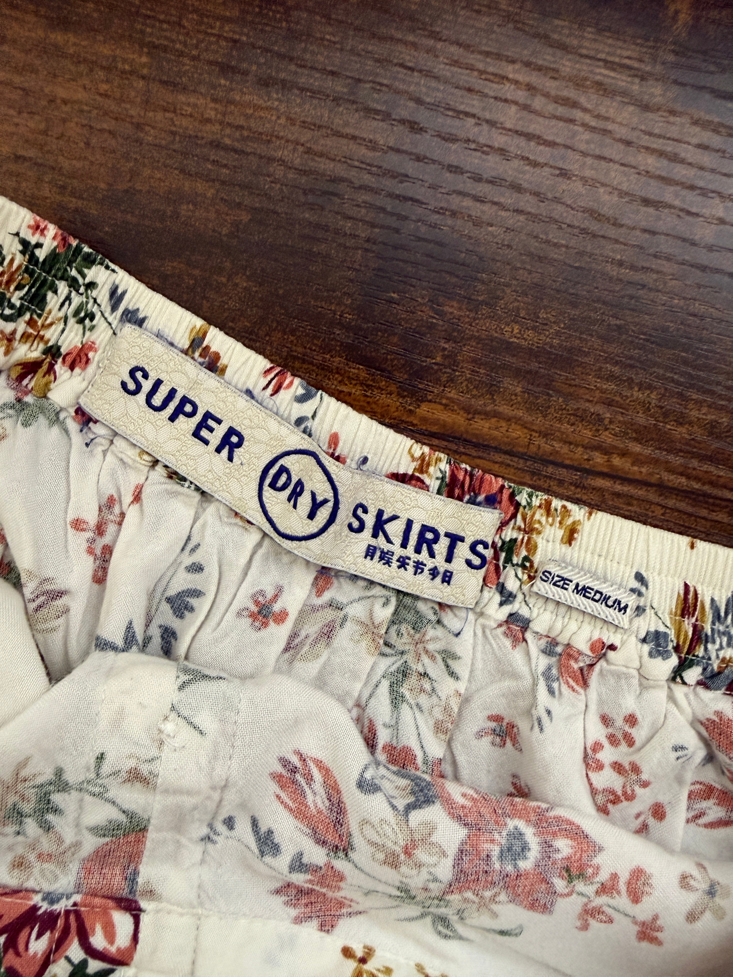 Superdry White Floral Button Front Mini Skirt Boho Summer UK12