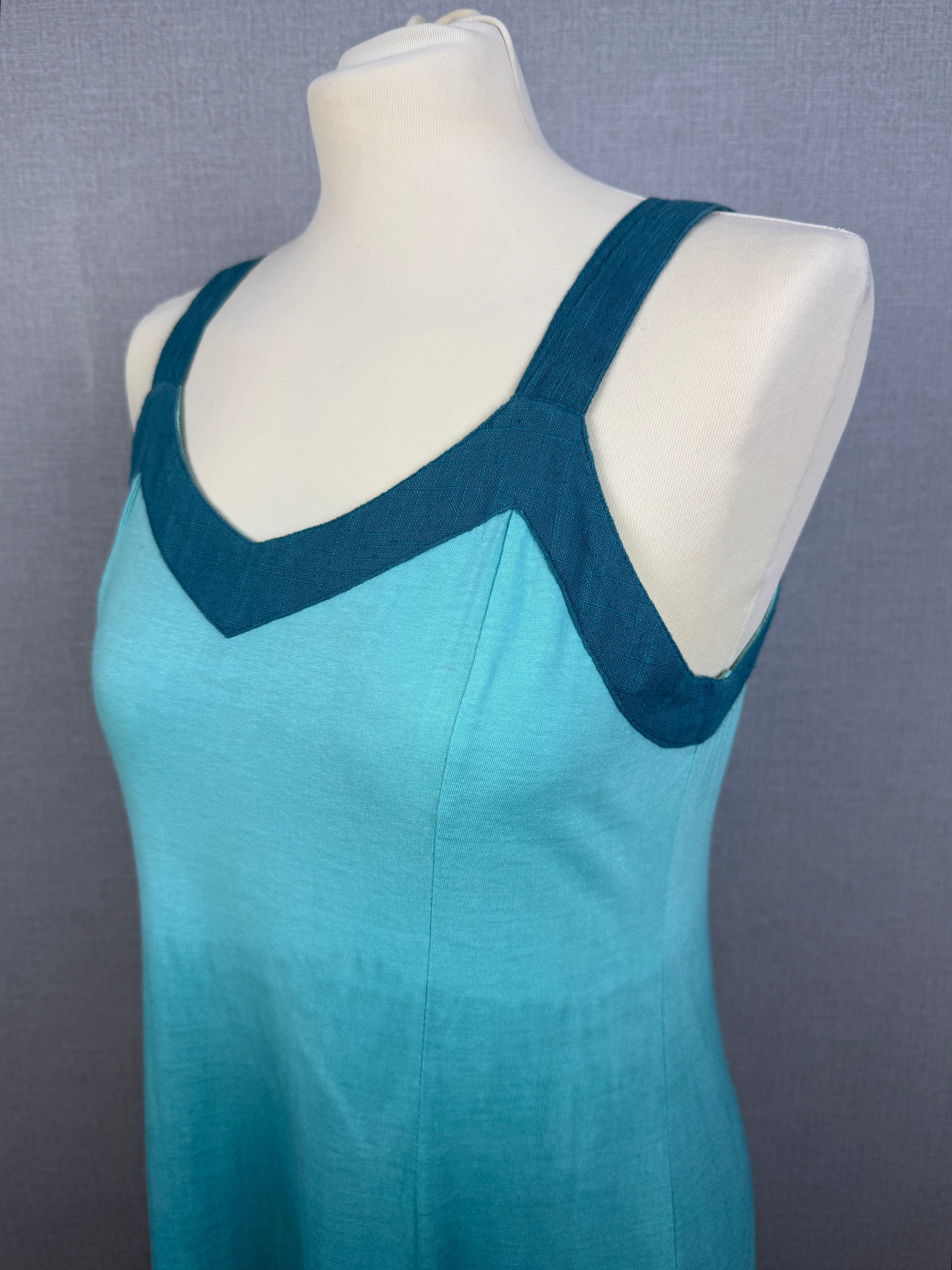 Nomads Organic Cotton Teal Ombre Maxi Dress UK 8-10 Boho Sleeveless