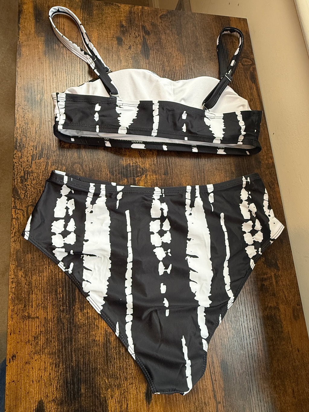SHEIN Black White Abstract Print Bikini Set UK 16 XL High Waist Swimwear