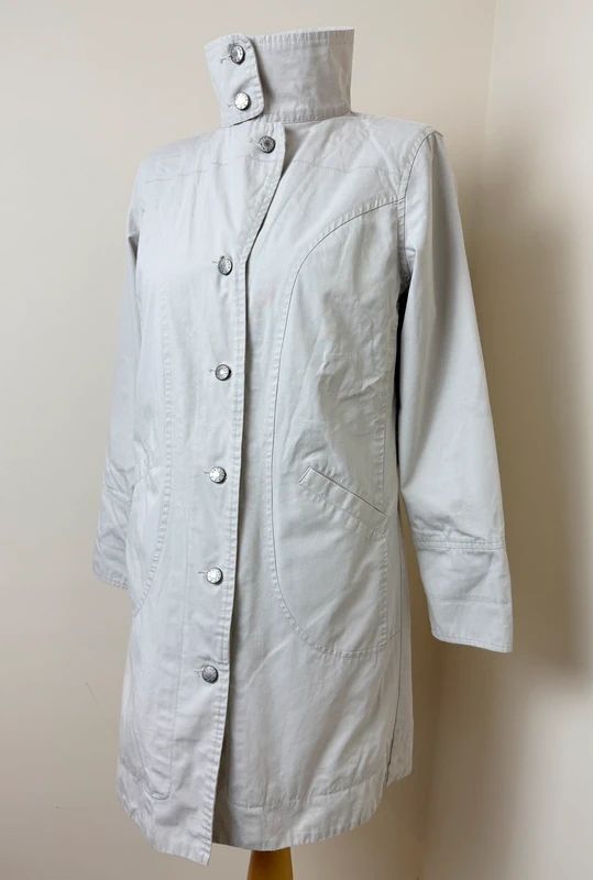 Per Una Cream Trench Coat UK8 Mac Jacket Stand Collar Button Detail
