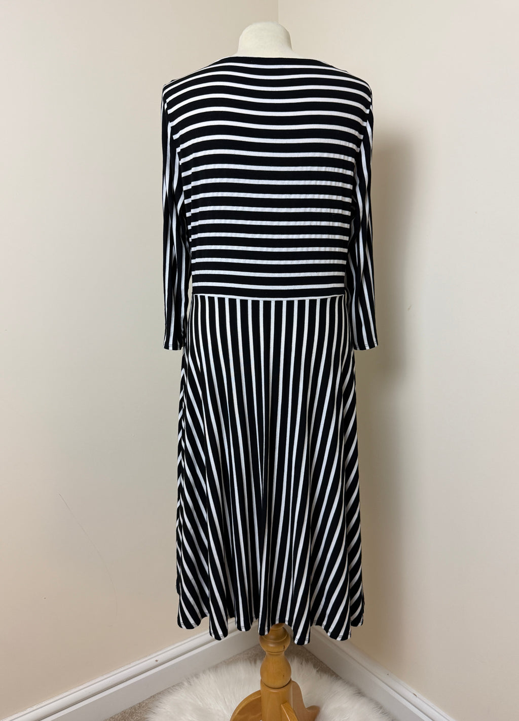 Wallis Black White Stripe Twist Front Midi Dress UK14