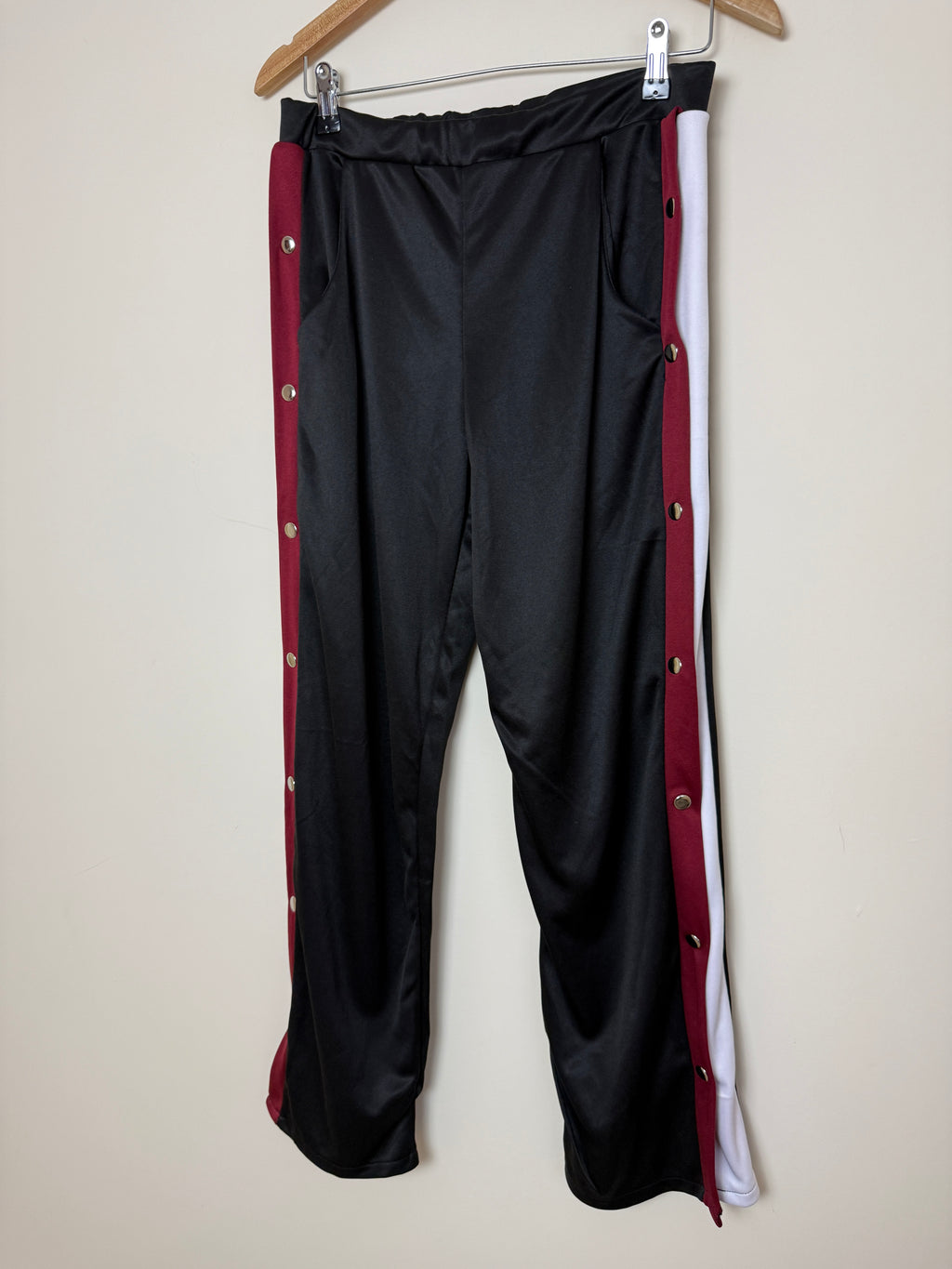 Nouvelle Collection Black Y2K Wide Leg Trousers UK 12 Side Stripe Tearaway
