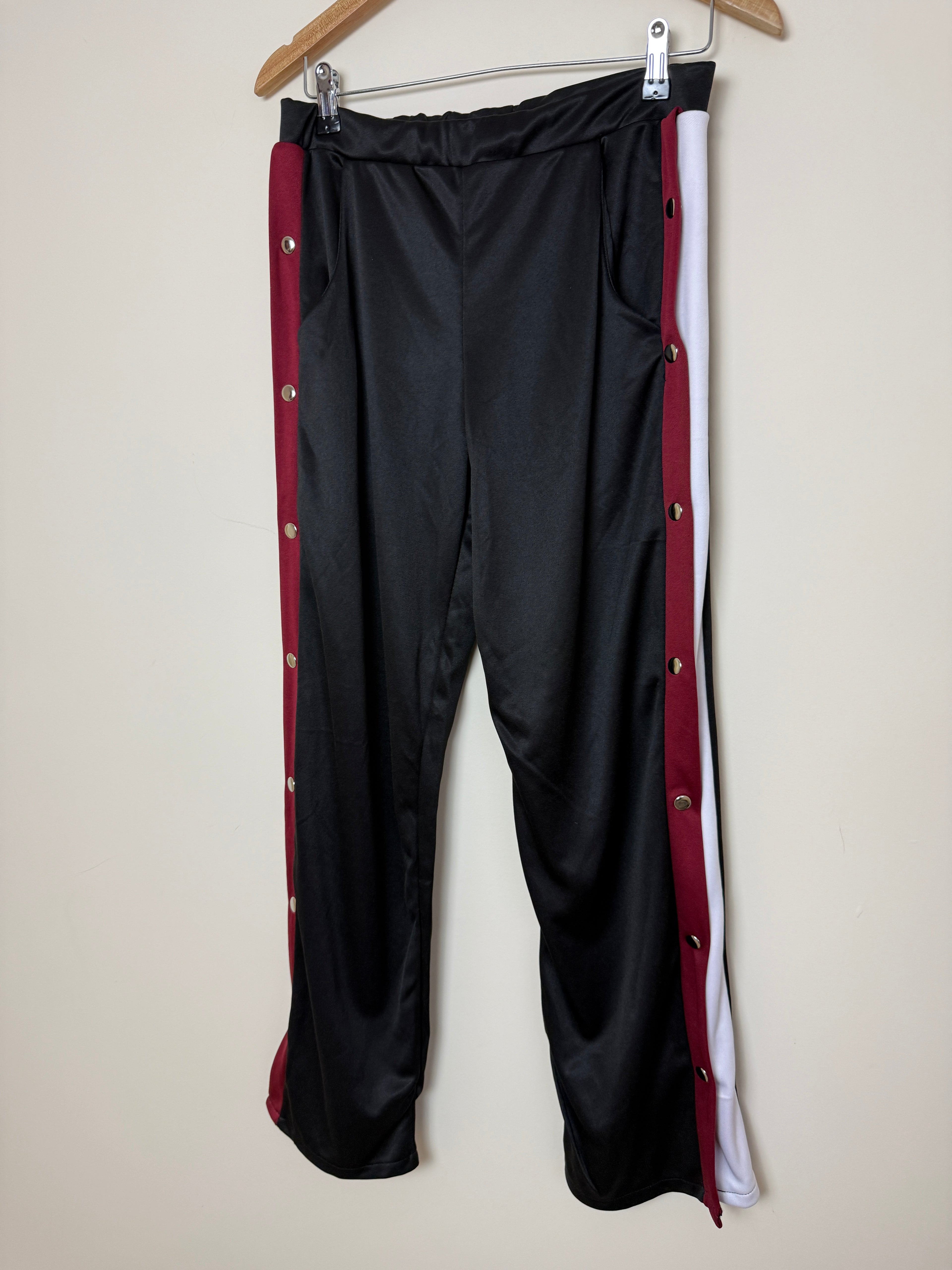 Nouvelle Collection Black Y2K Wide Leg Trousers UK 12 Side Stripe Tearaway