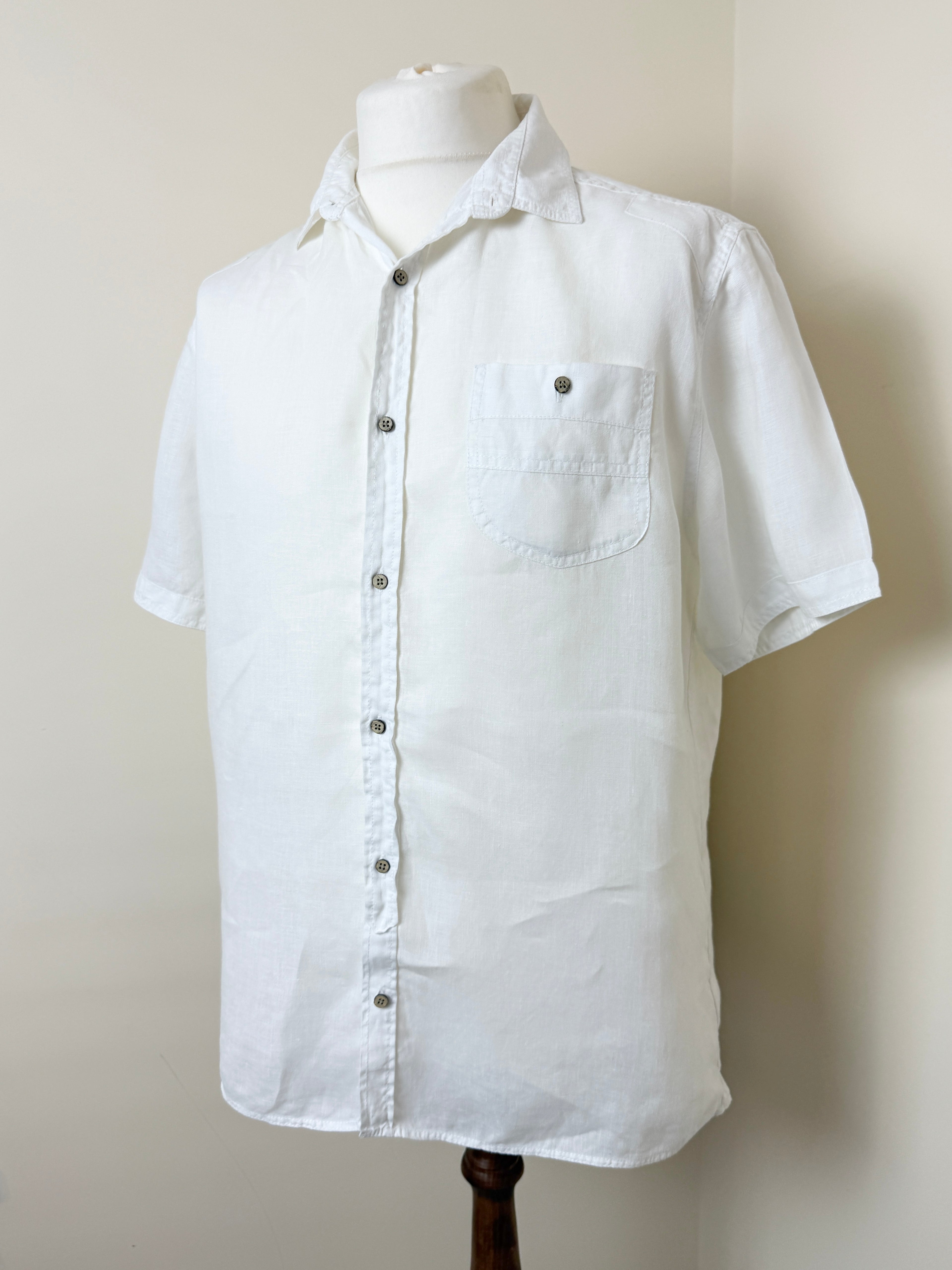 Next White 100% Linen Short Sleeve Shirt Mens Large