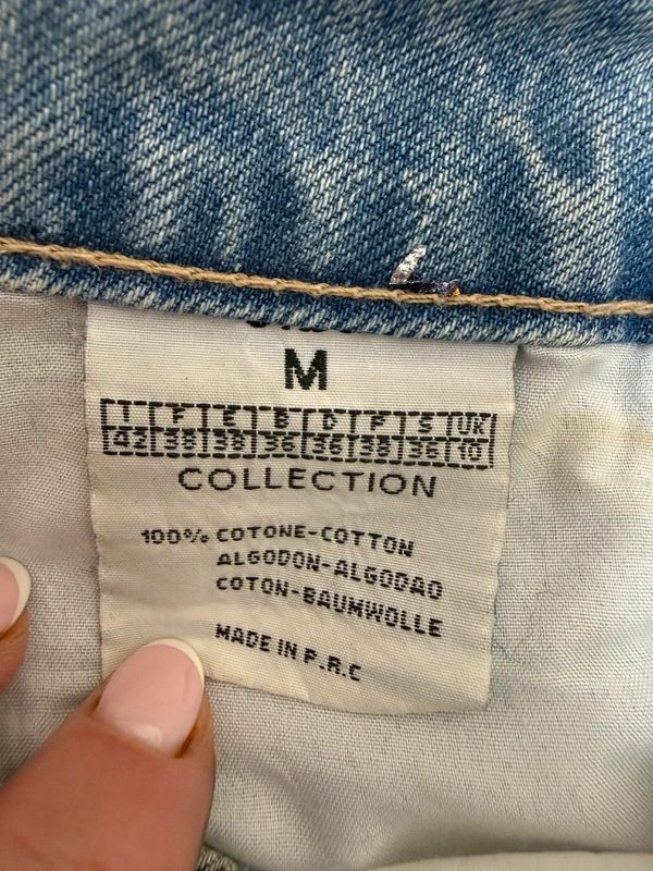 Collection Distressed Y2K Denim Shorts – Embellished with Pearls, Crystals & Mesh Fringe, W28 / UK 10